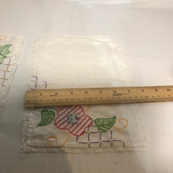 Vintage Hand-Embroidered Floral Linen Doilies Set Of 3 - Picture 9 of 9
